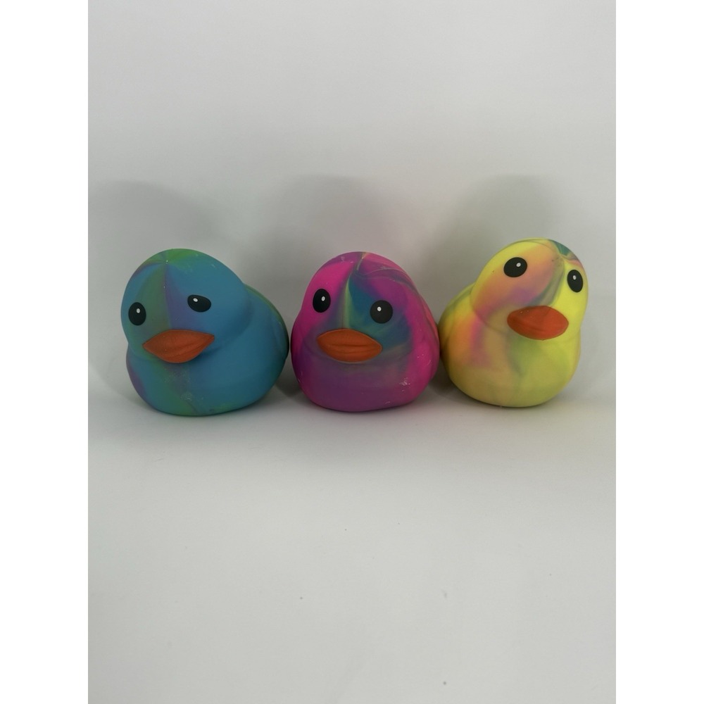 Squeezy Tie Dye Rubber Duck Squishy Toy Colorful Stress Relief Sensory Kids Gift